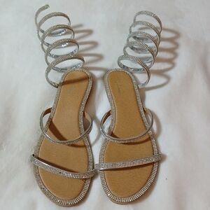 Glaze Silver Spiral Strap Sandals